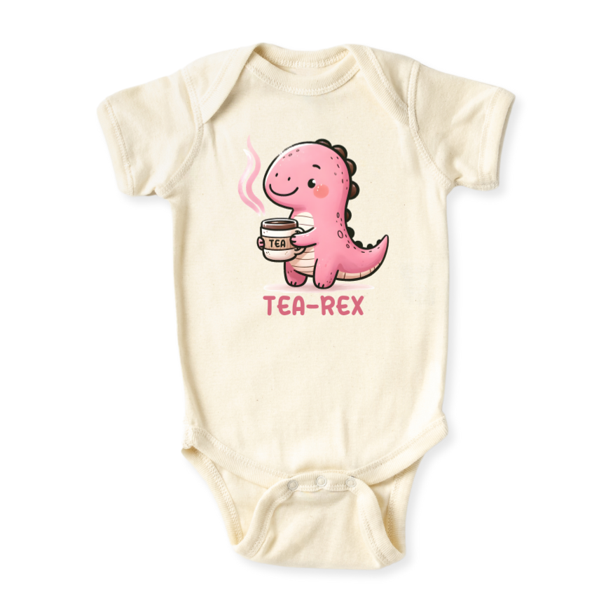 Tea-Rex Baby Bodysuit – Cute Dinosaur Kids T-Shirt & Toddler Tee, Dinosaur Sweater