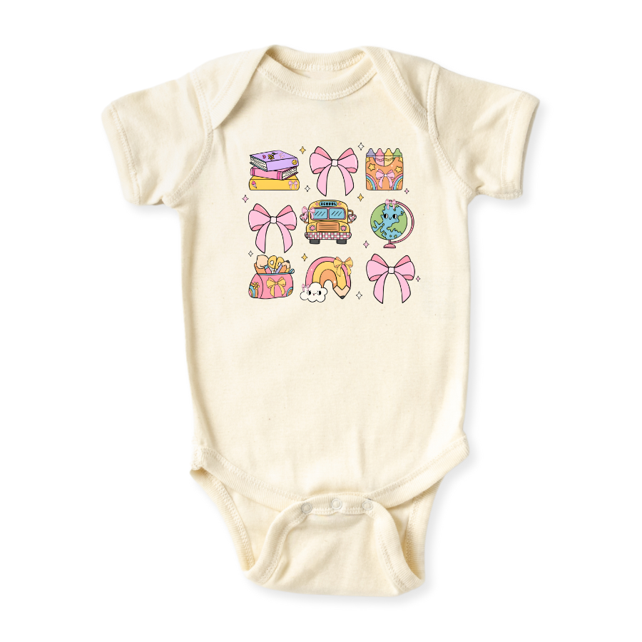 Cute School Theme Toddler & Kids T-Shirt - Pink Bows Flowers Girl Shirt Retro Tee