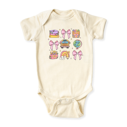Cute School Theme Toddler & Kids T-Shirt - Pink Bows Flowers Girl Shirt Retro Tee
