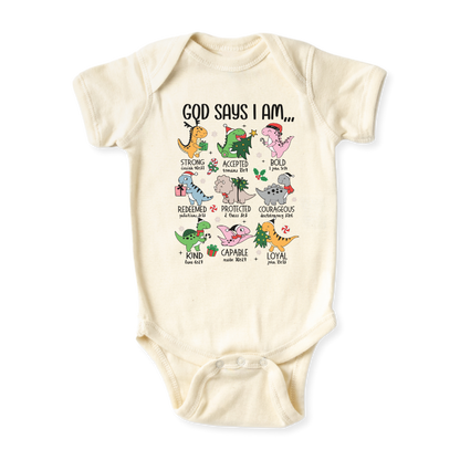 God Says I am Dinosaurs Baby Bodysuit, Cute Tshirt for Kids, Cute Christmas Dino Outfit
