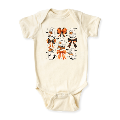 Cute Halloween Baby Bodysuit, Ghost Reading Books Halloween Toddler & Kids T-Shirt, Cute Bows Girl Tee