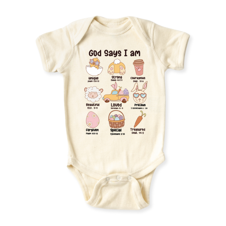 God Says I am Easter Baby Bodysuit Inspirational Tshirt for Kids Toddler Tee Baby Girl Outfit Spring Tee