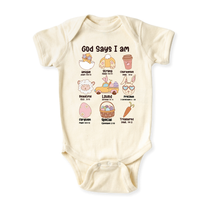 God Says I am Easter Baby Bodysuit Inspirational Tshirt for Kids Toddler Tee Baby Girl Outfit Spring Tee