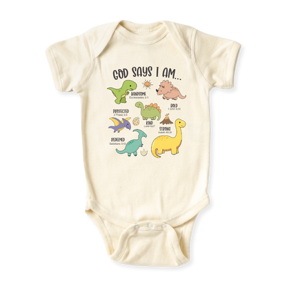 God Says I Am Dinosaur Baby Bodysuit – Dino Kids T-Shirt Toddler Tee, Religious Inspirational
