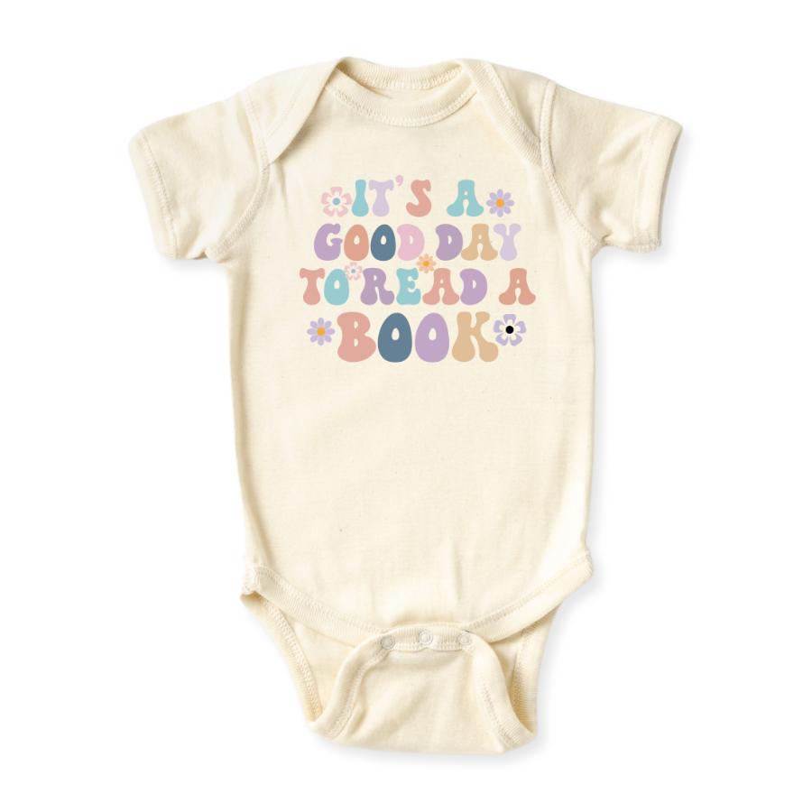 It's a Good Day to Read a Book Retro Girl Tshirt, Inspirational Tee for Baby Girl Bodysuit, Retro Flower Shirt