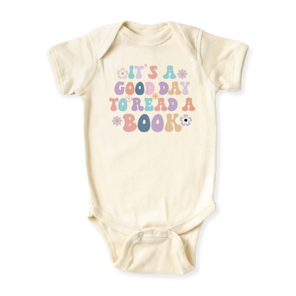 It's a Good Day to Read a Book Retro Girl Tshirt, Inspirational Tee for Baby Girl Bodysuit, Retro Flower Shirt