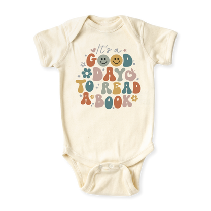 It's A Good Day to Read a Book Tshirt for Kids Shirt Retro Baby Bodysuit, Flower School Tshirt