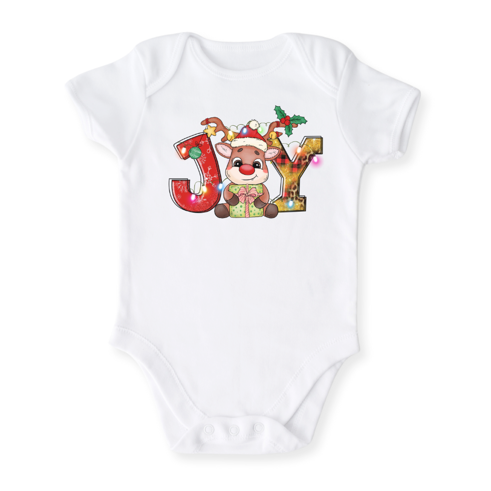 JOY Christmas Baby Bodysuit, Reindeer Kids & Toddler T-Shirt – Holiday Outfit for Boys and Girls