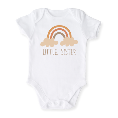 Little Sister Boho Rainbow Baby Bodysuit Sister Tshirt for Kids Siblings Tee, Baby Gift for Newborn Outfit