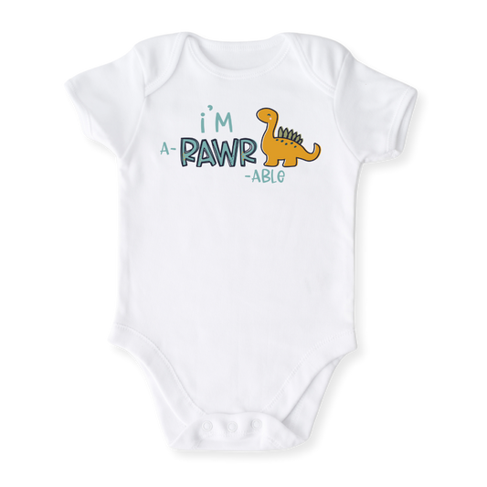 baby onesie onsie clothes girl boy funny newborn gifts outfit toddler infant jersey apparel daddy shirt baby shower kids unisex bodysuit little cute cool clothing mommy cotton newborn Jurassic dinosaur dino trex I'm a-rawr-able