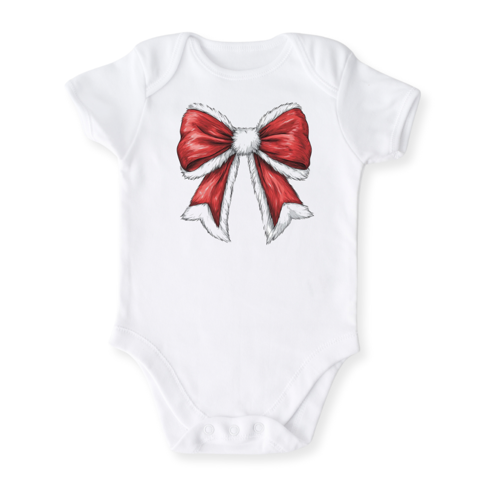 Red Bow Christmas Baby Bodysuit, Kids & Toddler T-Shirt – Xmas Outfit for Girls Shirt Cute Bow