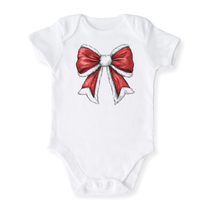 Red Bow Christmas Baby Bodysuit, Kids & Toddler T-Shirt – Xmas Outfit for Girls Shirt Cute Bow