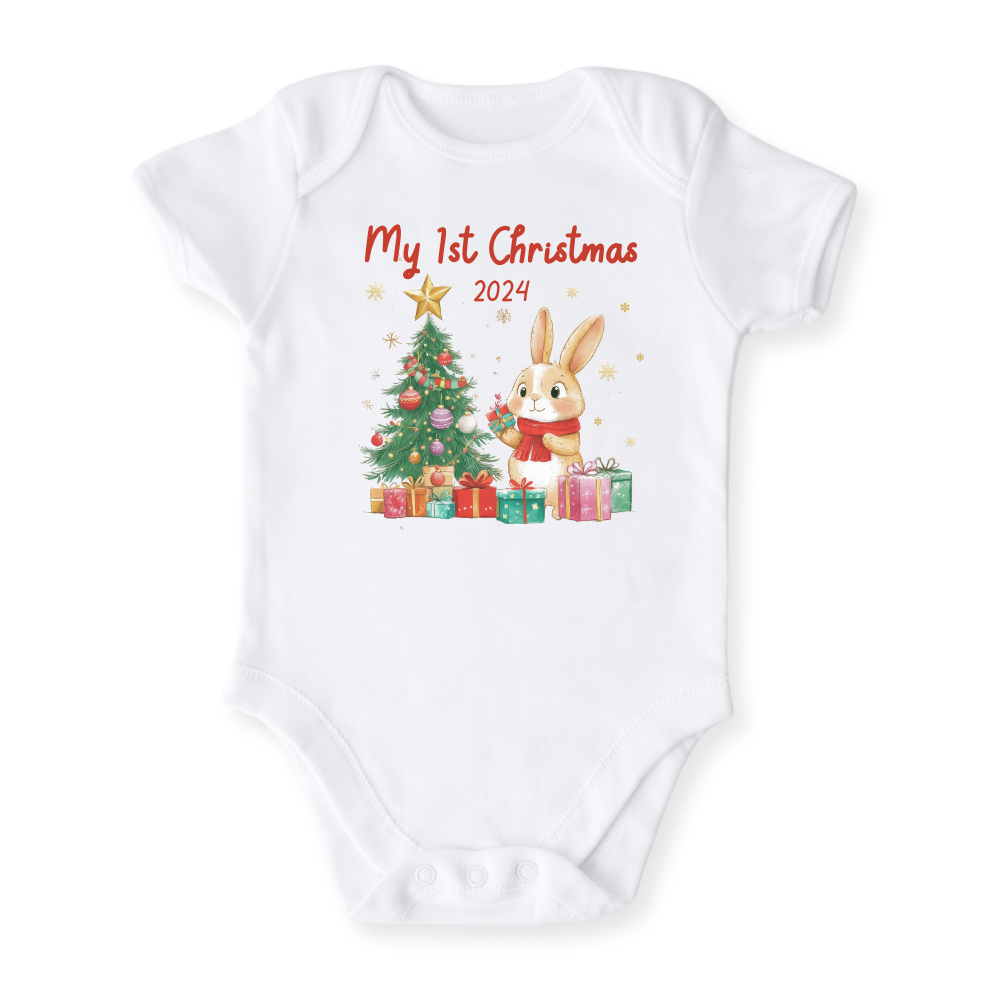 My First Christmas 2025 Baby Bodysuit, Kids & Toddler T-Shirt – Cute Bunny Outfit