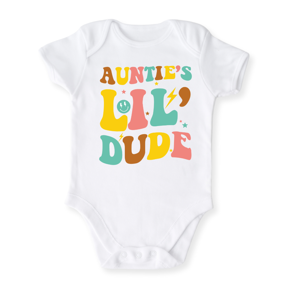 Auntie's Lil Dude Baby Bodysuit Toddler & Kids T-Shirt, Gift for Nephew Tshirt Cute Boys Clothes