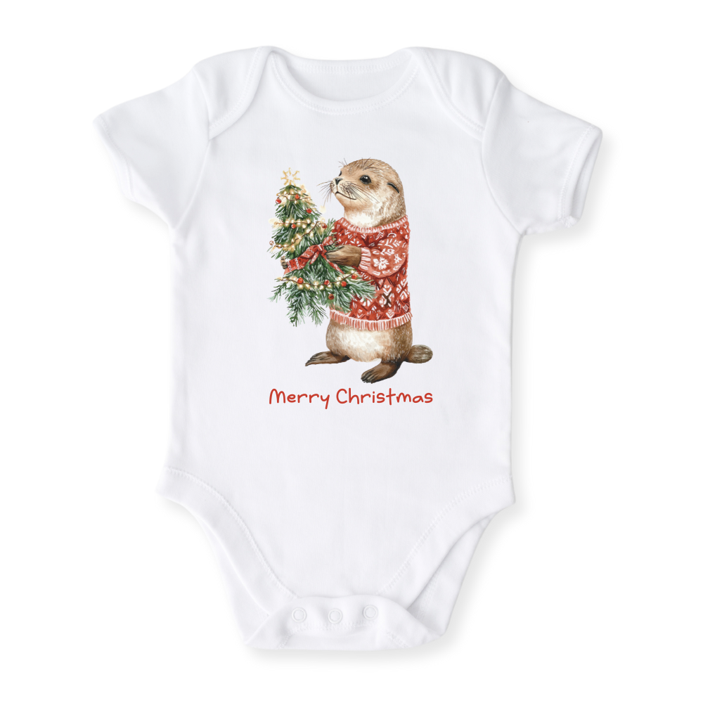 Cute Otter Merry Christmas Baby Bodysuit, Kids & Toddler T-Shirt – Otter Christmas Outfit