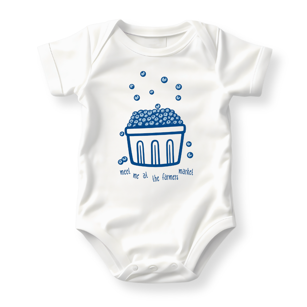 Meet Me at the Farmers Market Blueberry Basket Shirt – Baby Onesie | Toddler & Kids Tee | Unisex Summer Outfit