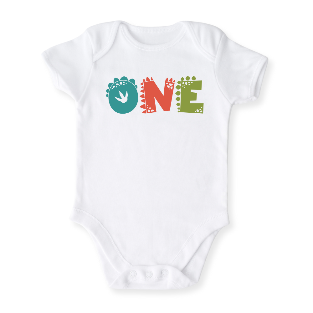 "ONE" Dinosaur Baby Onesie, 1st Birthday Toddler T-Shirt, Cute Dinosaur Birthday Outfit for Kids, Boys & Girls, First Birthday Shirt