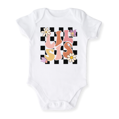 Retro Lil Sis Baby Bodysuit Cute Sister Tee Little Sister Outfit for Girls