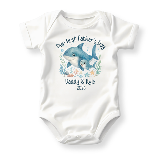 Our First Father's Day Baby Bodysuit, Shark Daddy and Me Matching Outfit
