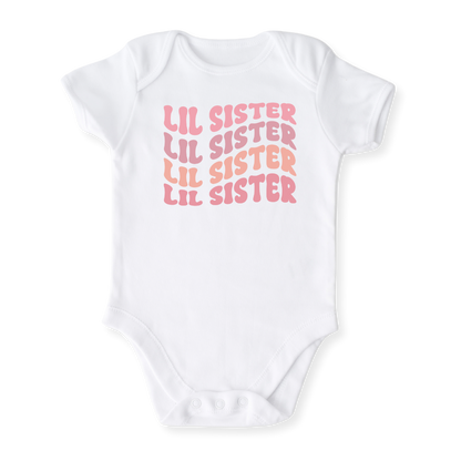 Little Sister Baby Bodysuit Pastel Pink Sister Tshirt for Kids Siblings Tee, Big Sister Surprise