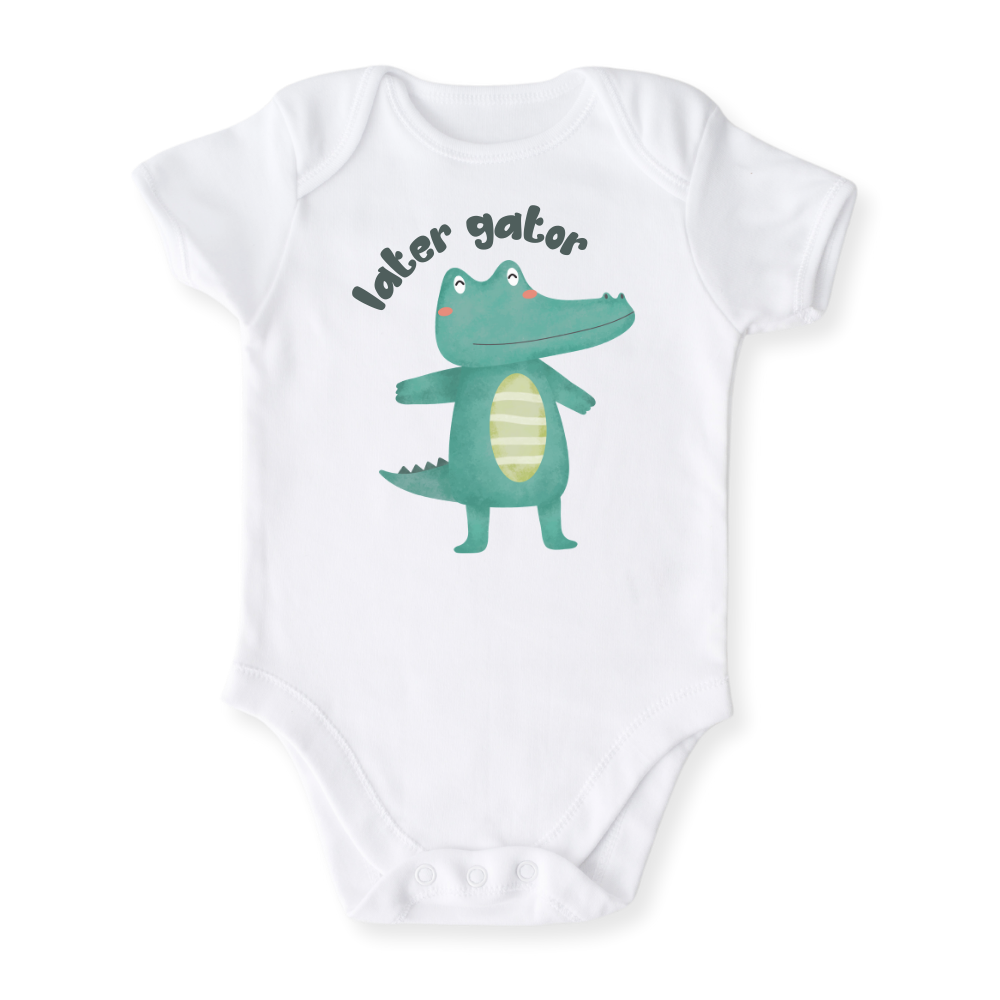 baby onesie onsie clothes girl boy funny newborn gifts outfit toddler infant apparel shirt baby shower kids unisex bodysuit little cute cool clothing mommy cotton newborn personalized alligator later gator wild animals