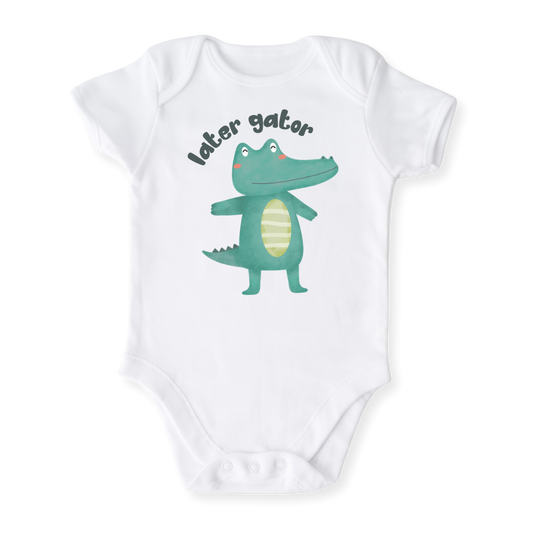 baby onesie onsie clothes girl boy funny newborn gifts outfit toddler infant apparel shirt baby shower kids unisex bodysuit little cute cool clothing mommy cotton newborn personalized alligator later gator wild animals