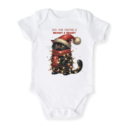 Meowy and Bright Christmas Baby Bodysuit, Kids & Toddler T-Shirt – Cat Clothes Funny Christmas Outfit