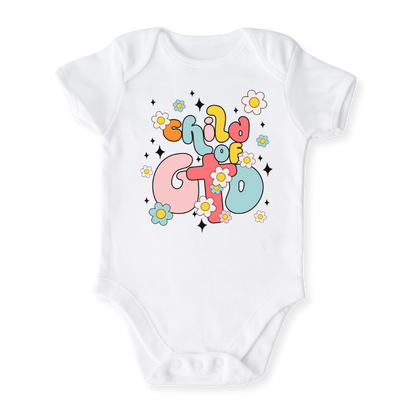 Child of God Baby Bodysuit Retro Flower Tshirt for Kids Toddler Tee Cute Baby Gift for Baby Girl Outfit