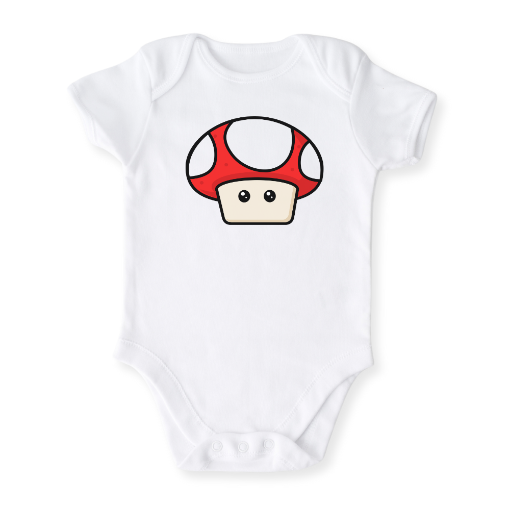 Red Mushroom Tshirt, Cute Mushroom Baby Bodysuit