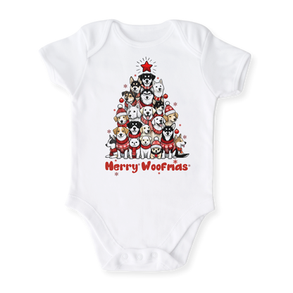 Merry Woofmas Tshirt Cute Baby Bodysuit, Kids & Toddler T-Shirt – Dog Lovers Outfit Xmas Tee