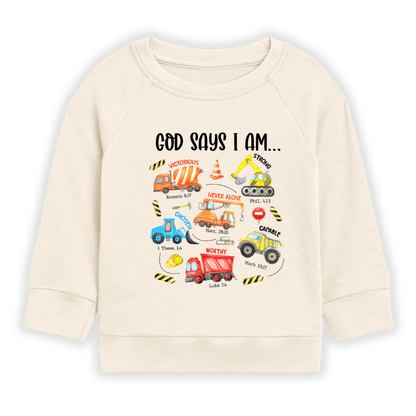 God Says I Am Construction Vehicles Baby Bodysuit – Construction Themed Kids T-Shirt Toddler Tee