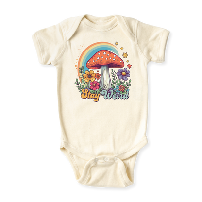 Retro Mushroom Rainbow Baby Bodysuit – Stay Weird Kids T-Shirt & Toddler Tee – Fun & Unique Outfit