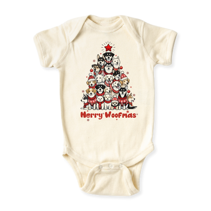Merry Woofmas Tshirt Cute Baby Bodysuit, Kids & Toddler T-Shirt – Dog Lovers Outfit Xmas Tee