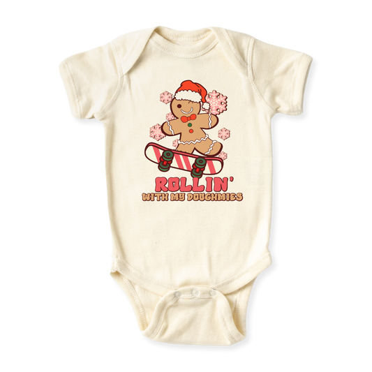 baby onesie onsie clothes girl boy funny newborn gifts outfit toddler infant apparel shirt baby shower kids unisex bodysuit little cute cool clothing skating xmas christmas gingerbread man cookie winter sakter boy