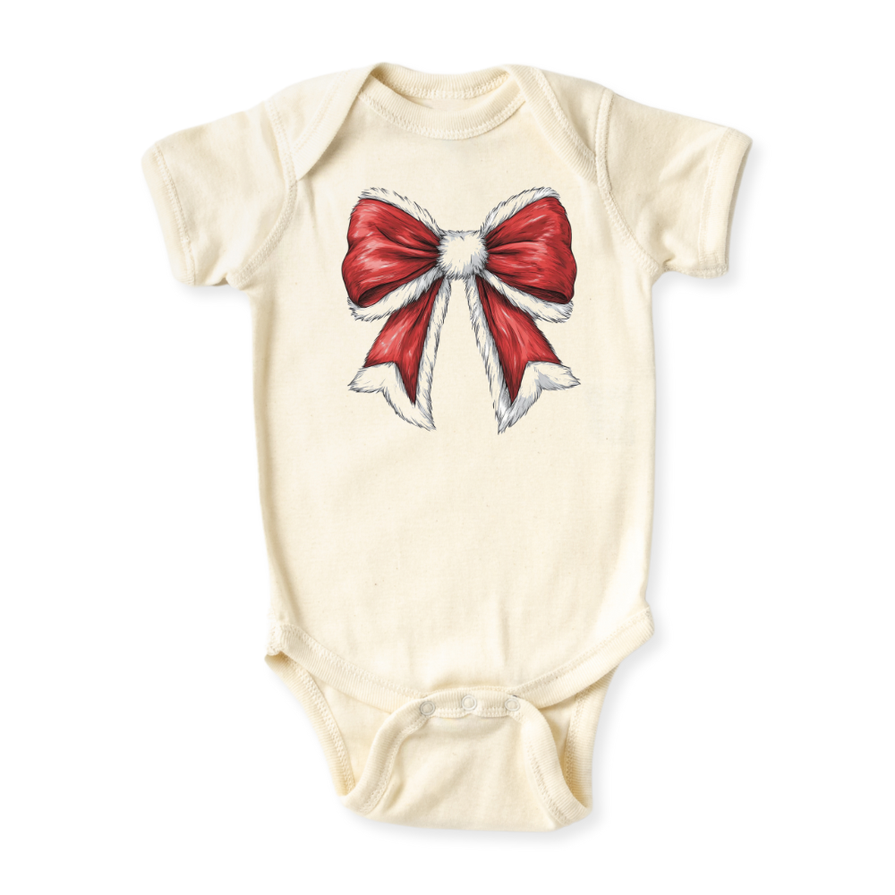 Red Bow Christmas Baby Bodysuit, Kids & Toddler T-Shirt – Xmas Outfit for Girls Shirt Cute Bow