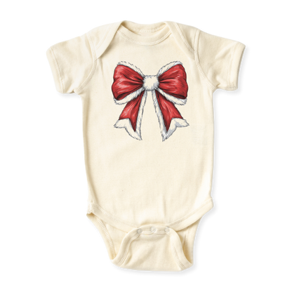 Red Bow Christmas Baby Bodysuit, Kids & Toddler T-Shirt – Xmas Outfit for Girls Shirt Cute Bow