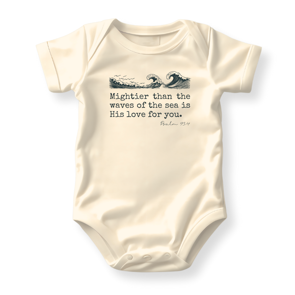 Mightier Than The Waves of The Sea is His Love for You Baby Bodysuit Cute IVF Baby Shower Gift for Newborn Outfit Pregnancy Announcement