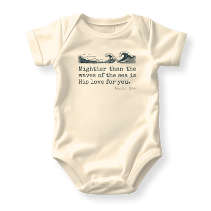 Mightier Than The Waves of The Sea is His Love for You Baby Bodysuit Cute IVF Baby Shower Gift for Newborn Outfit Pregnancy Announcement