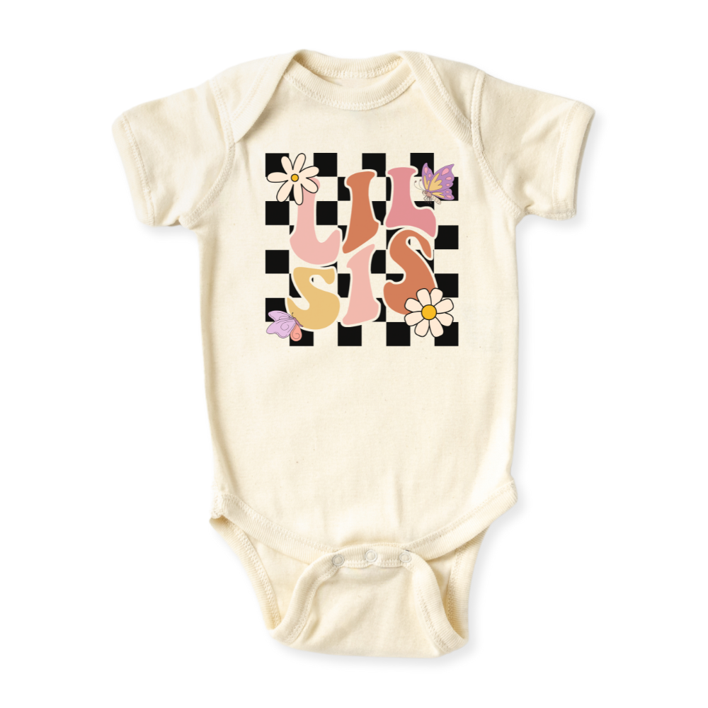 baby onesie onsie clothes girl boy funny newborn gifts outfit toddler infant jersey apparel daddy shirt baby shower kids unisex bodysuit little cute cool clothing mommy cotton newborn Little Siter Big Sister Retro Pink