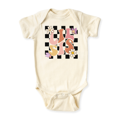 baby onesie onsie clothes girl boy funny newborn gifts outfit toddler infant jersey apparel daddy shirt baby shower kids unisex bodysuit little cute cool clothing mommy cotton newborn Little Siter Big Sister Retro Pink