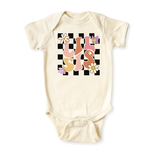 baby onesie onsie clothes girl boy funny newborn gifts outfit toddler infant jersey apparel daddy shirt baby shower kids unisex bodysuit little cute cool clothing mommy cotton newborn Little Siter Big Sister Retro Pink