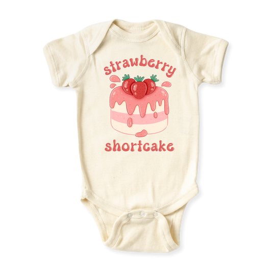 Strawberry Shortcake Dessert Sweet Baby onesie newborn onsie baby shower gift Fall Halloween Autumn baby girl toddler kids shirt tee tshirt unisex bodysuit pregnancy announcement baby surprise baby reveal Summer Strawberries Berry Cute Fruits