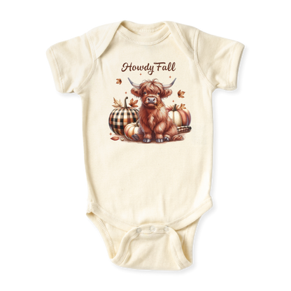 baby onesie onsie clothes girl boy funny newborn gifts outfit toddler infant jersey apparel daddy shirt baby shower kids unisex bodysuit little cute cool clothing mommy cotton newborn Howdy Fall Cowboy Haifer