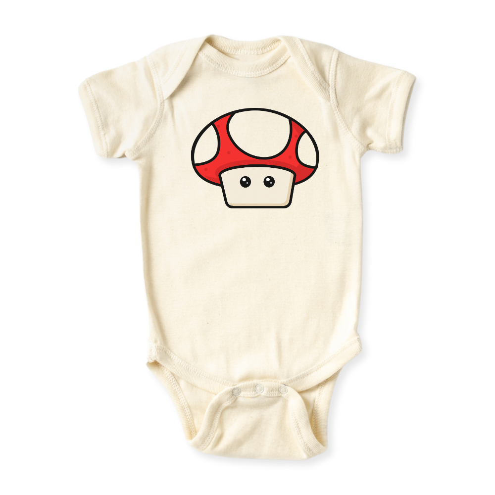 Red Mushroom Tshirt, Cute Mushroom Baby Bodysuit