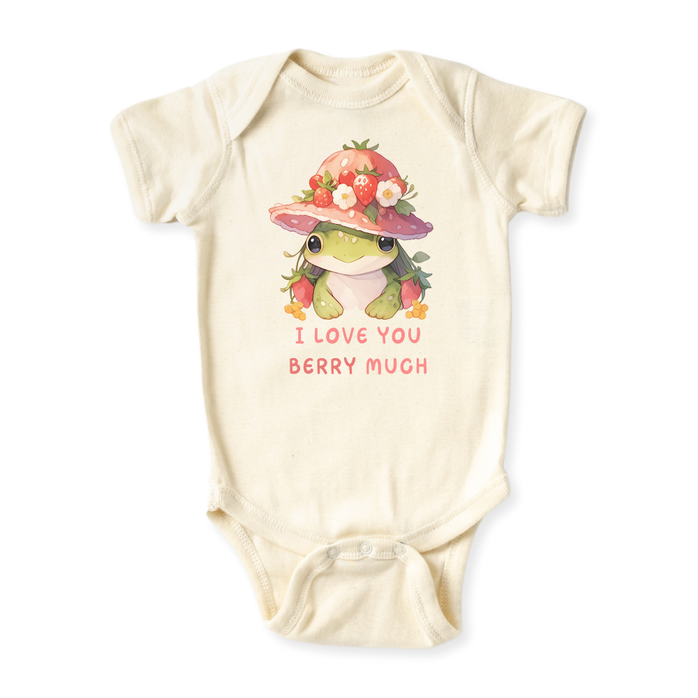 I Love You Berry Much Baby Bodysuit - Strawberry Frog Graphic Tee