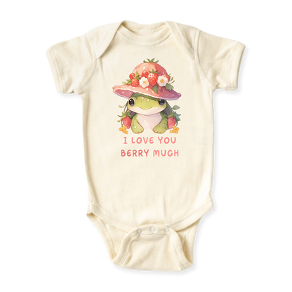I Love You Berry Much Baby Bodysuit - Strawberry Frog Graphic Tee