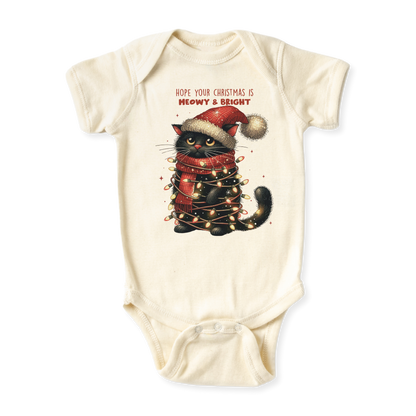 Meowy and Bright Christmas Baby Bodysuit, Kids & Toddler T-Shirt – Cat Clothes Funny Christmas Outfit