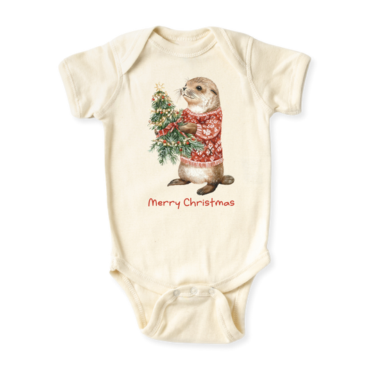 baby onesie onsie clothes girl boy funny newborn gifts outfit toddler infant apparel shirt baby shower kids unisex bodysuit little cute cool clothing my first christmas xmas santa otter animals river nature