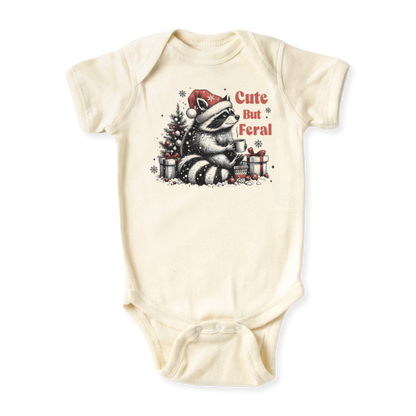 Cute but Feral Racoon Tshirt Christmas Baby Bodysuit, Kids & Toddler T-Shirt – Funny Christmas Outfit