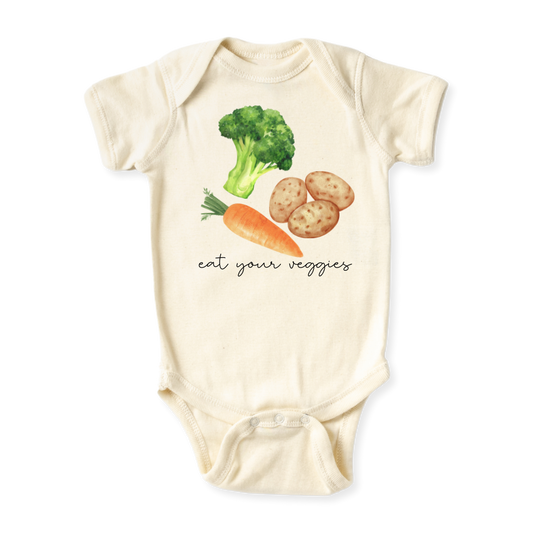 baby onesie onsie clothes girl boy funny newborn gifts outfit toddler infant apparel shirt baby shower kids unisex bodysuit little cute cool clothing mommy cotton newborn veggies vegan vegeterian potato brocolli 